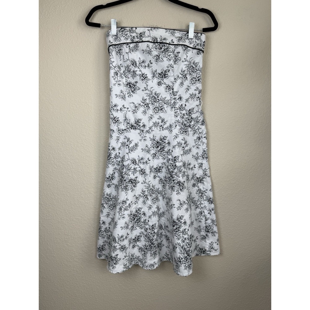 Vtg Studio Y Black/White Floral Toile Strapless Fit And Flare Dress Sz S *read